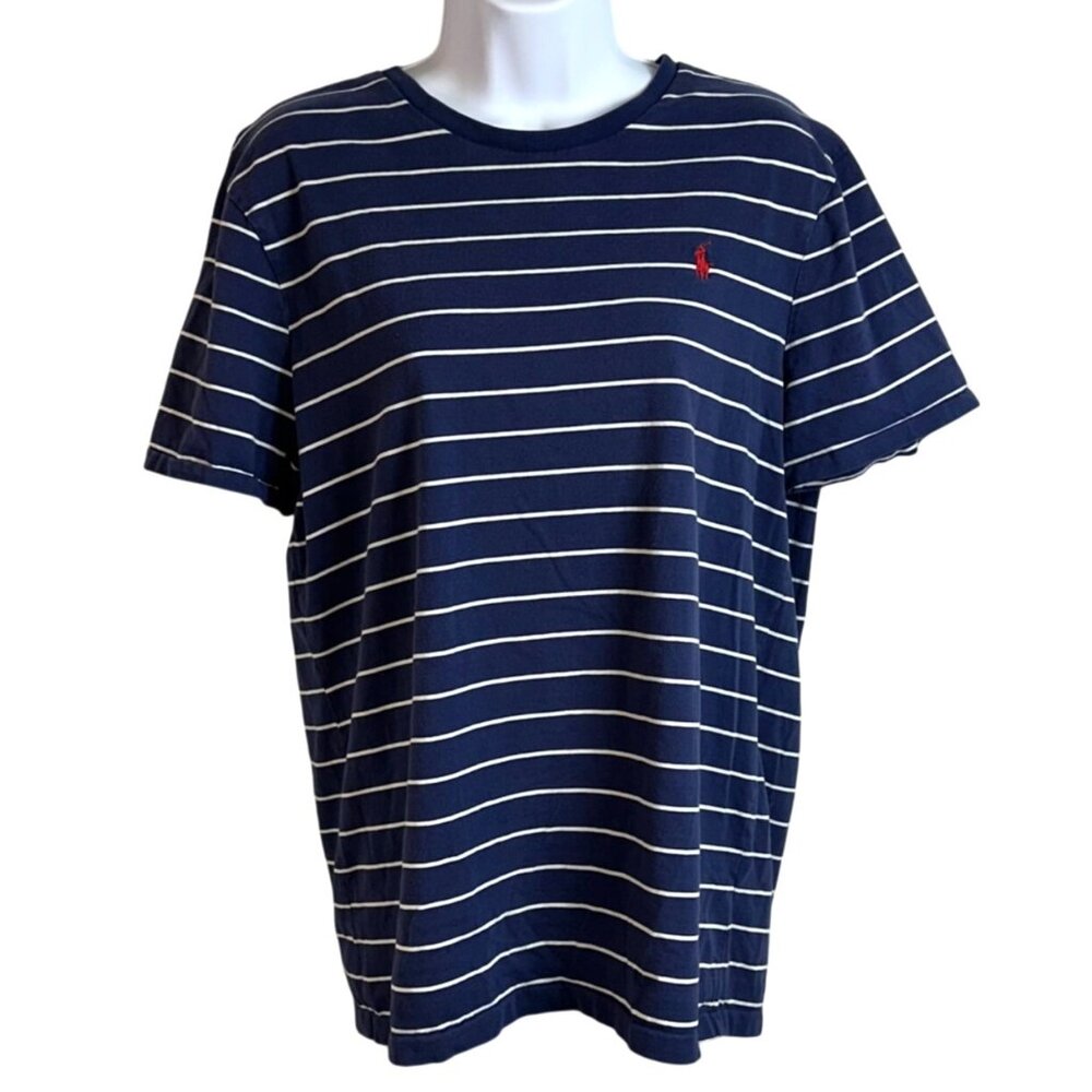 Polo Ralph Lauren Slim Fit Blue Striped Short Sleeve Crewneck T-Shirt Size Large